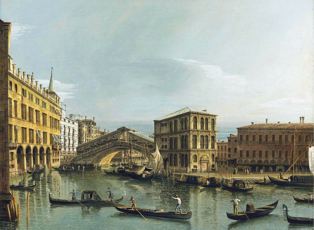 Репродукция картины 'Вид на Большой канал с моста Риальто, вид с севера' Беллотто Бернардо. Купить