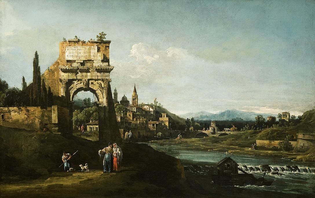 Репродукция картины 'Каприччио с Римской аркой' Беллотто Бернардо. Купить