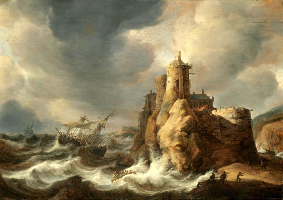 Репродукция картины 'Доставка в шторм в замок на вершине скалы' Беерстратен Абрахам. Купить