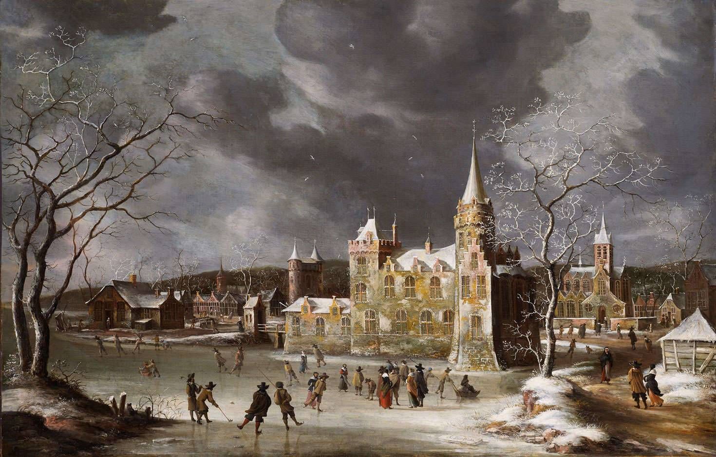 Репродукция картины 'Зимний пейзаж с замком' Беерстратен Абрахам. Купить