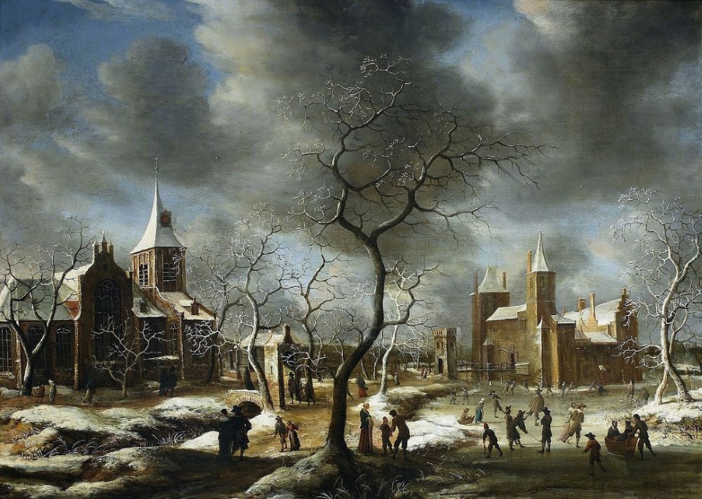 Репродукция картины 'Зимний пейзаж с фигуристами' Беерстратен Абрахам. Купить