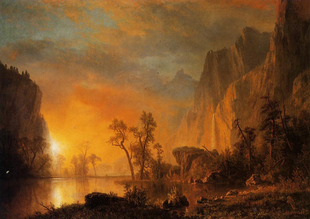 Репродукция картины 'Закат в скалистых горах' Бирштадт Альберт. Купить