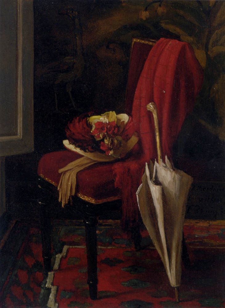 Репродукция картины 'Натюрморт с зонтом и перчатками' Бонвен Франсуа. Купить