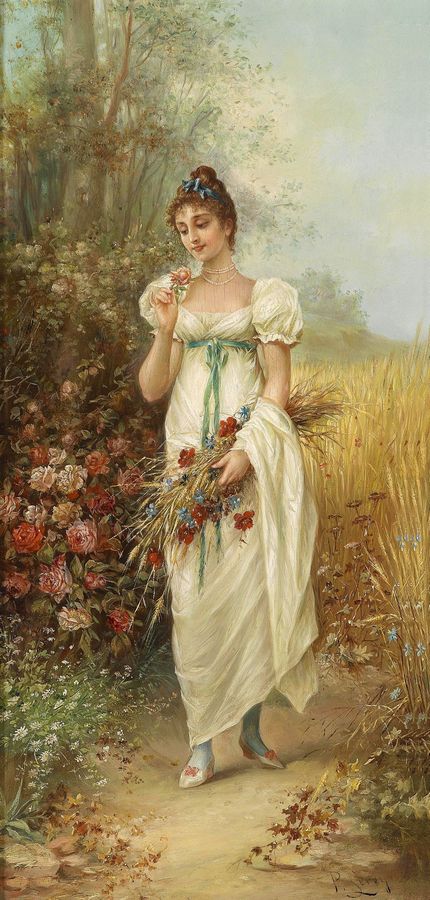 Девушка с луговыми цветами и розами