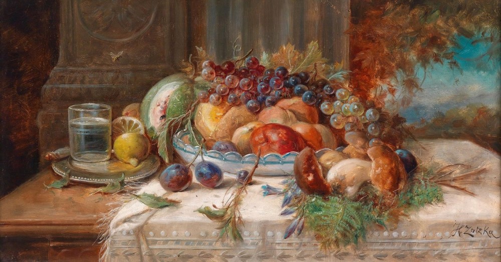 Натюрморт с фруктами и грибами