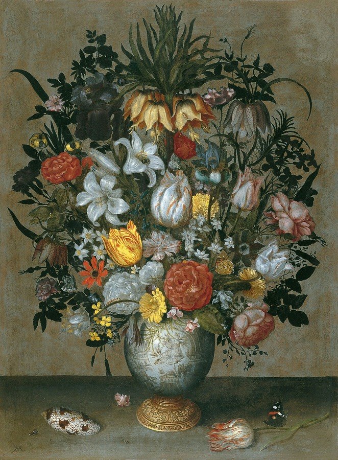 Китайская ваза с цветами, Ракушками и насекомыми