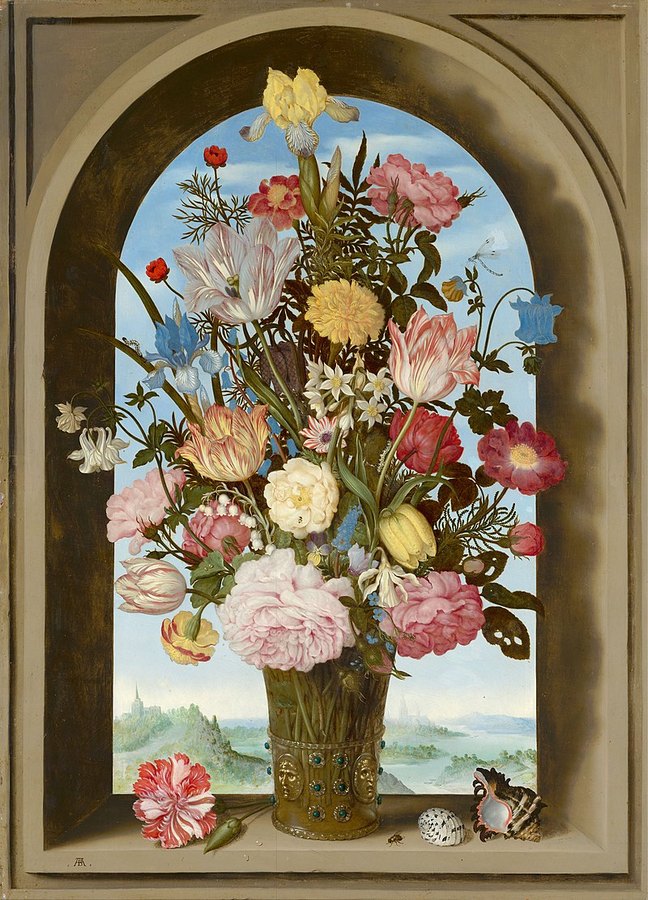 Репродукция картины 'Натюрморт с цветами в оконной нише' Босхарт Амбросиус. Купить