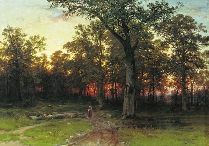 Репродукция картины 'Лес вечером. 1869' Шишкин Иван Иванович. Купить