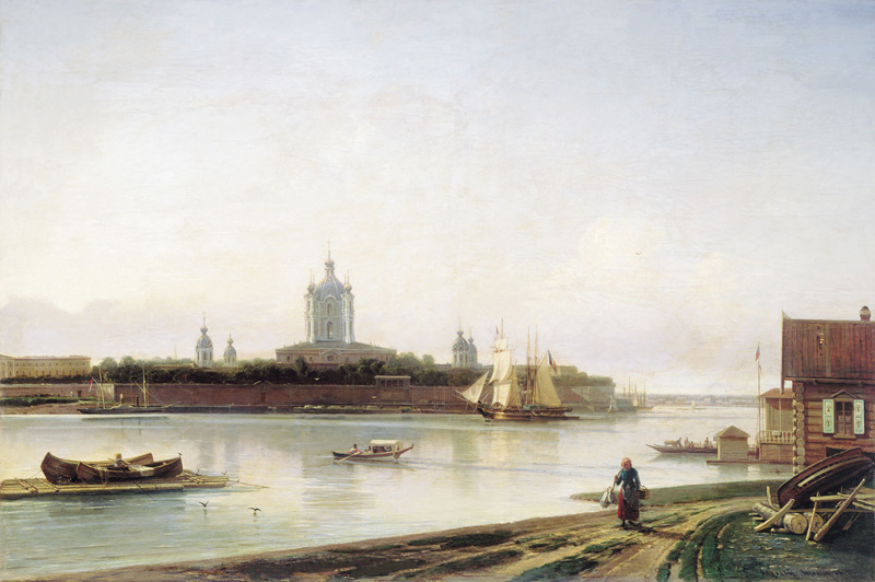 Вид Смольного монастыря с Большой Охты. 1870