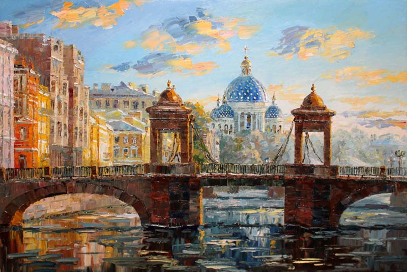 Репродукция картины 'Вид на мост Ломоносова' . Купить