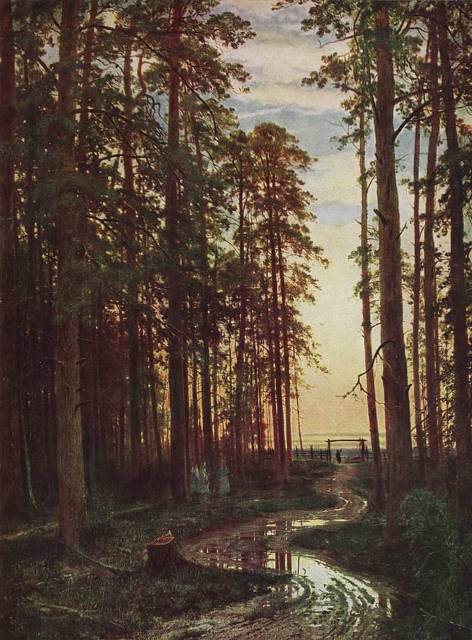 Репродукция картины 'Вечер в сосновом лесу 1875' Шишкин Иван Иванович. Купить