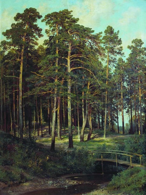 Репродукция картины 'Мостик в лесу 1895' Шишкин Иван Иванович. Купить