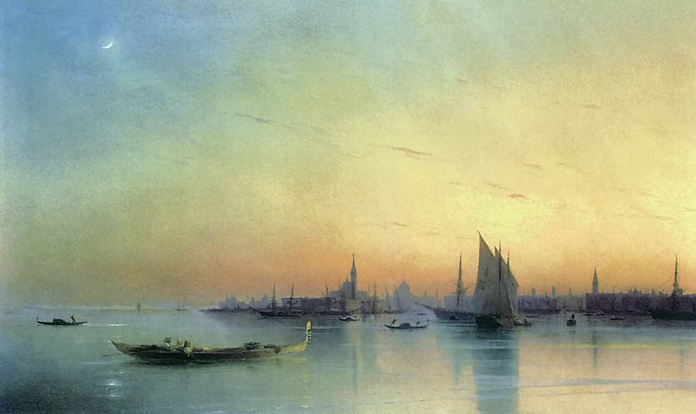 Вид Венеции с лагуны при закате 1873
