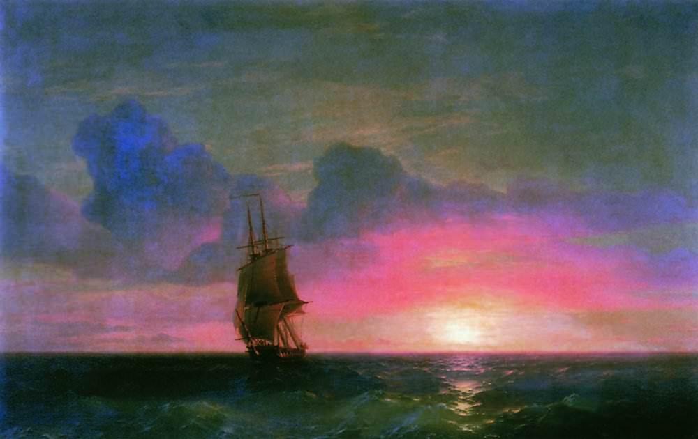 Закат солнца. Одинокий парусник 1853