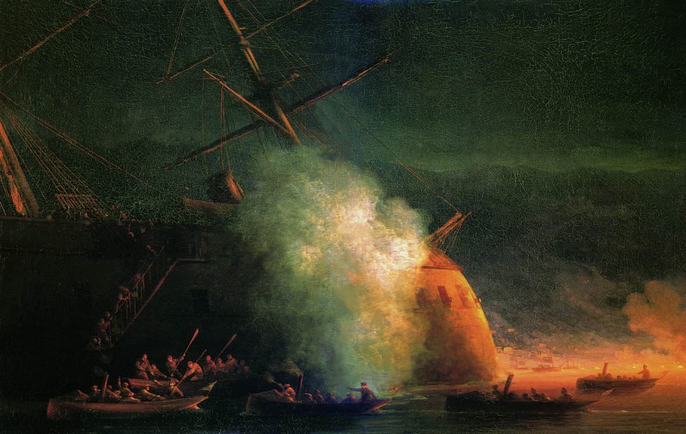 Минная атака катерами парохода Великий князь Константин турецкого броненосца Ассари-Шевкет на Сух