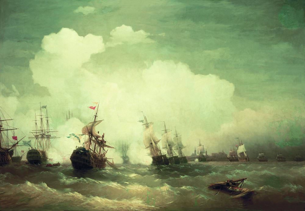 Репродукция картины 'Морское сражение при Ревеле 2 мая 1790 г. 1846' Айвазовский Иван Константинович. Купить