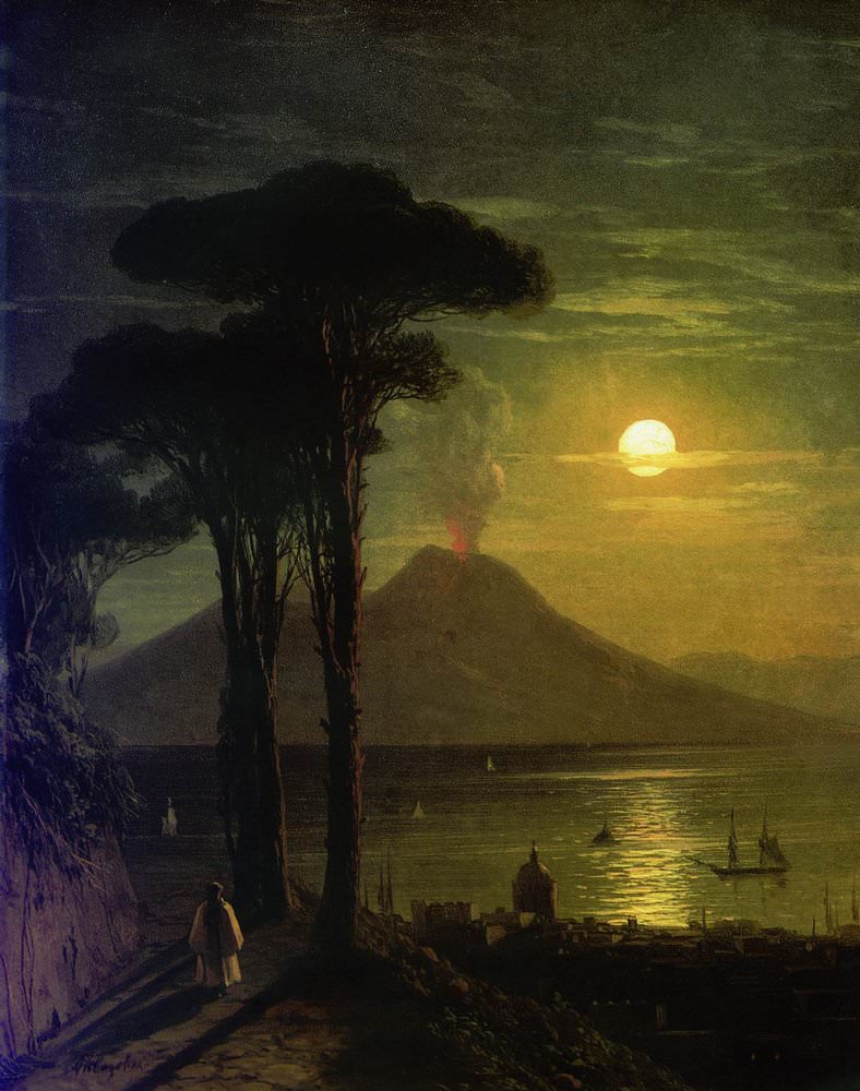 Неаполитанский залив в лунную ночь. Везувий 1840