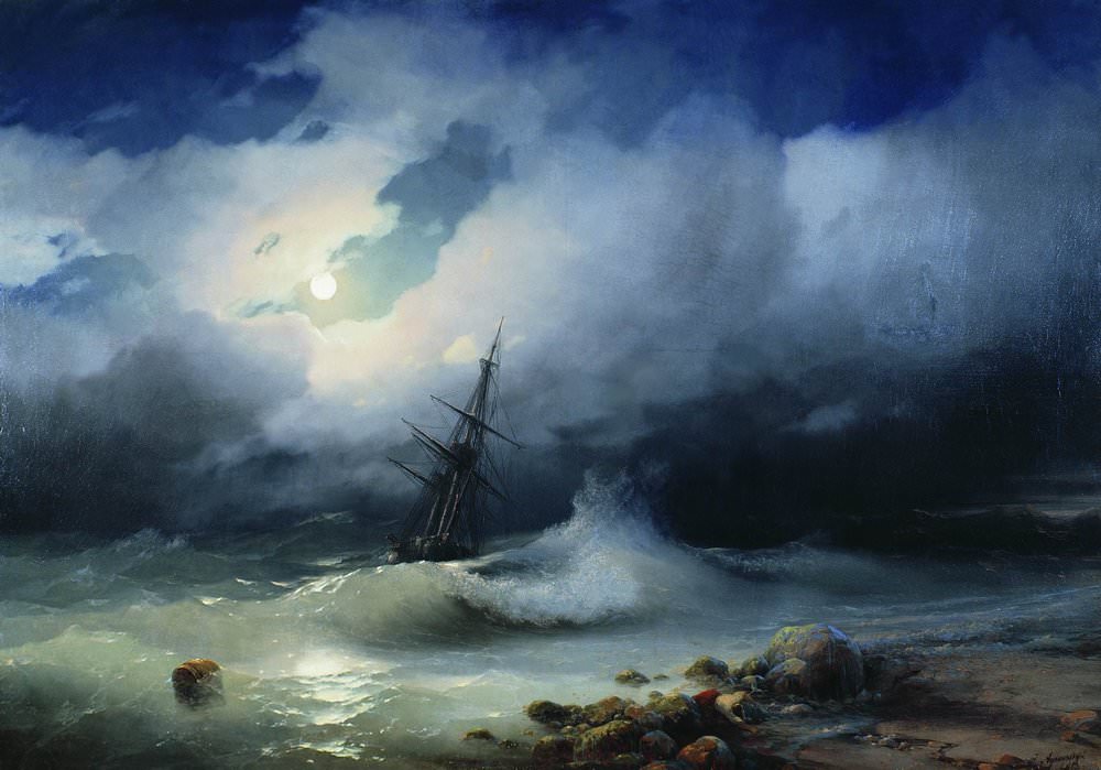 Репродукция картины 'Бурное море ночью 1853' Айвазовский Иван Константинович. Купить