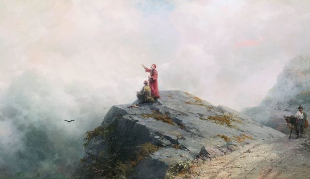 Данте указывает художнику на необыкновенные облака 1883