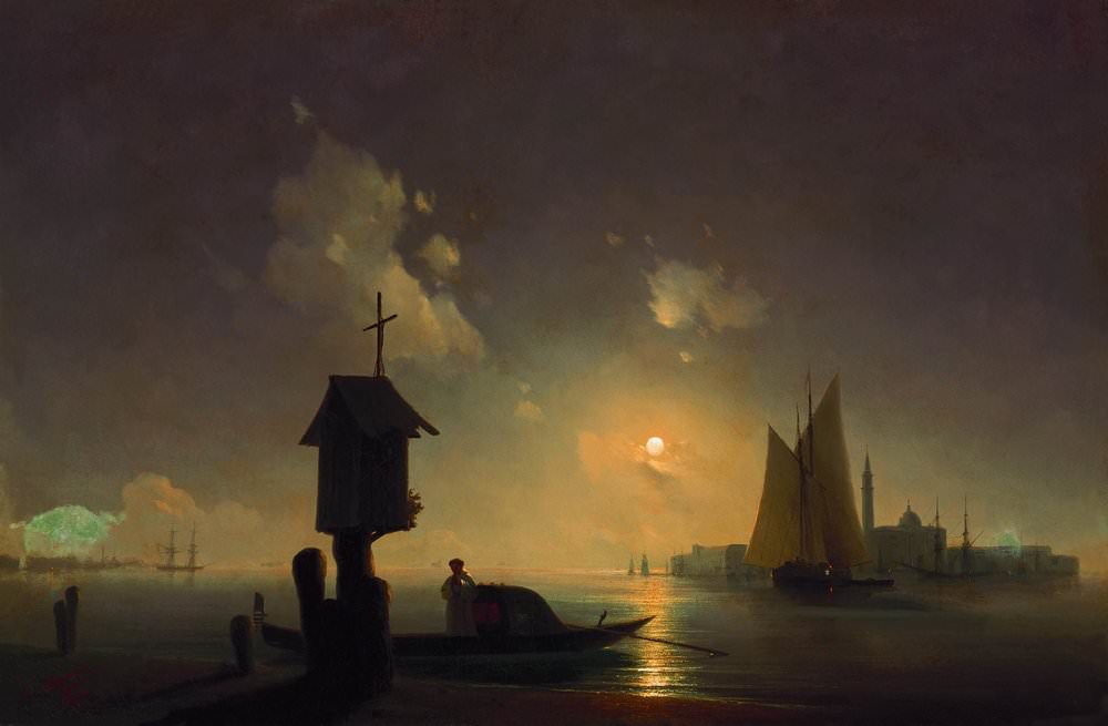 Морской вид с часовней на берегу 1845