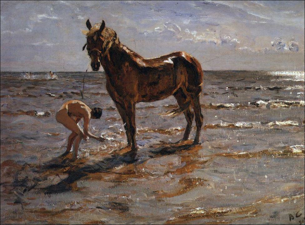 Репродукция картины 'Купание лошади. 1905' Серов Валентин Александрович. Купить