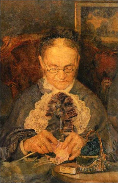 Портрет старушки Кнорре за вязанием.