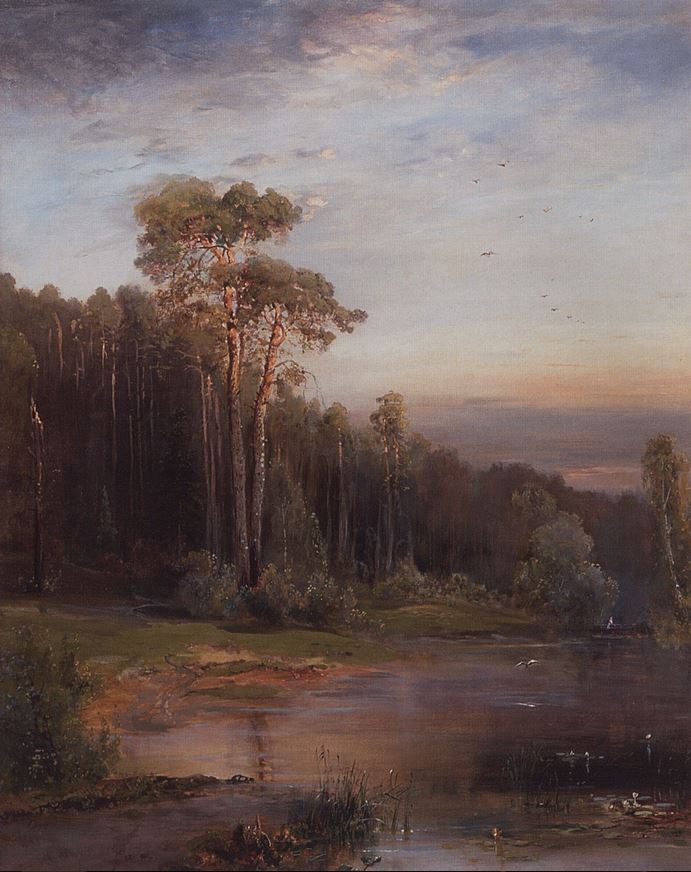 Летний пейзаж с соснами у реки. 1878
