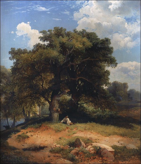 Пейзаж дубами и пастушком. 1860