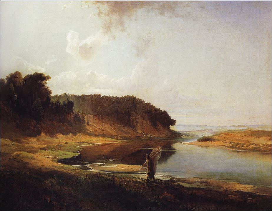 Пейзаж с рекой и рыбаком. 1859