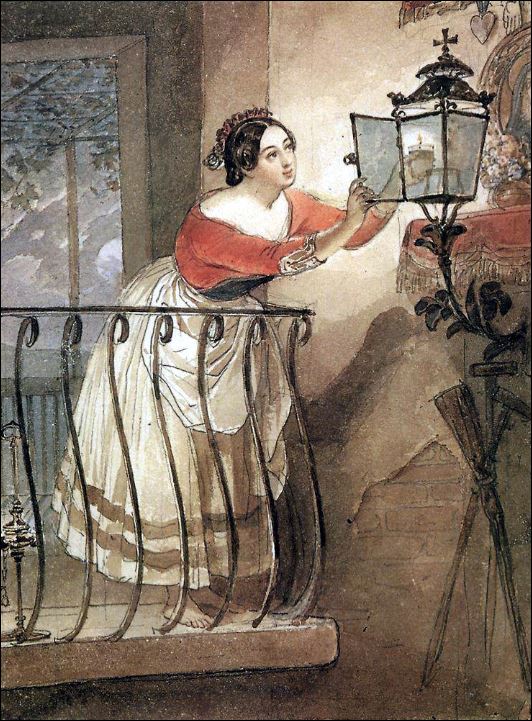 Итальянка, зажигающая лампаду перед образом Мадонны. 1835