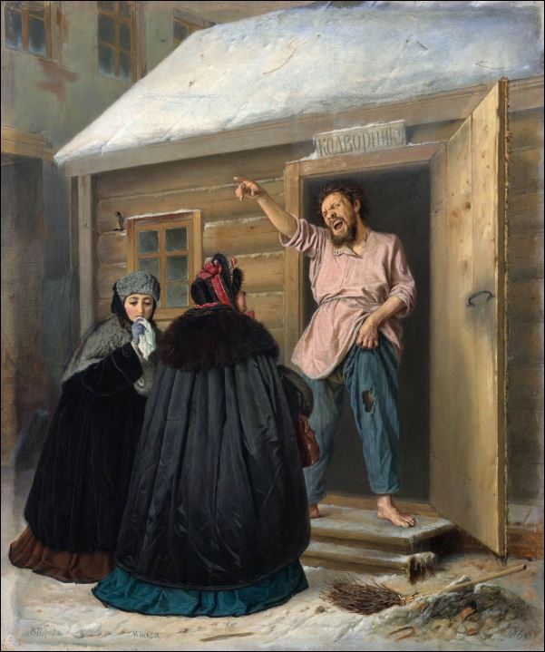 Дворник, отдающий квартиру барыне. 1865