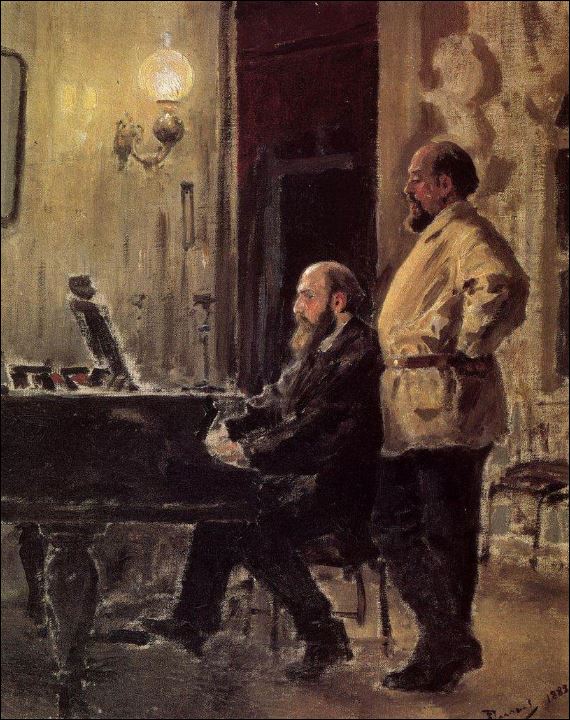 С.И.Мамонтов и П.А.Спиро у рояля. 1882