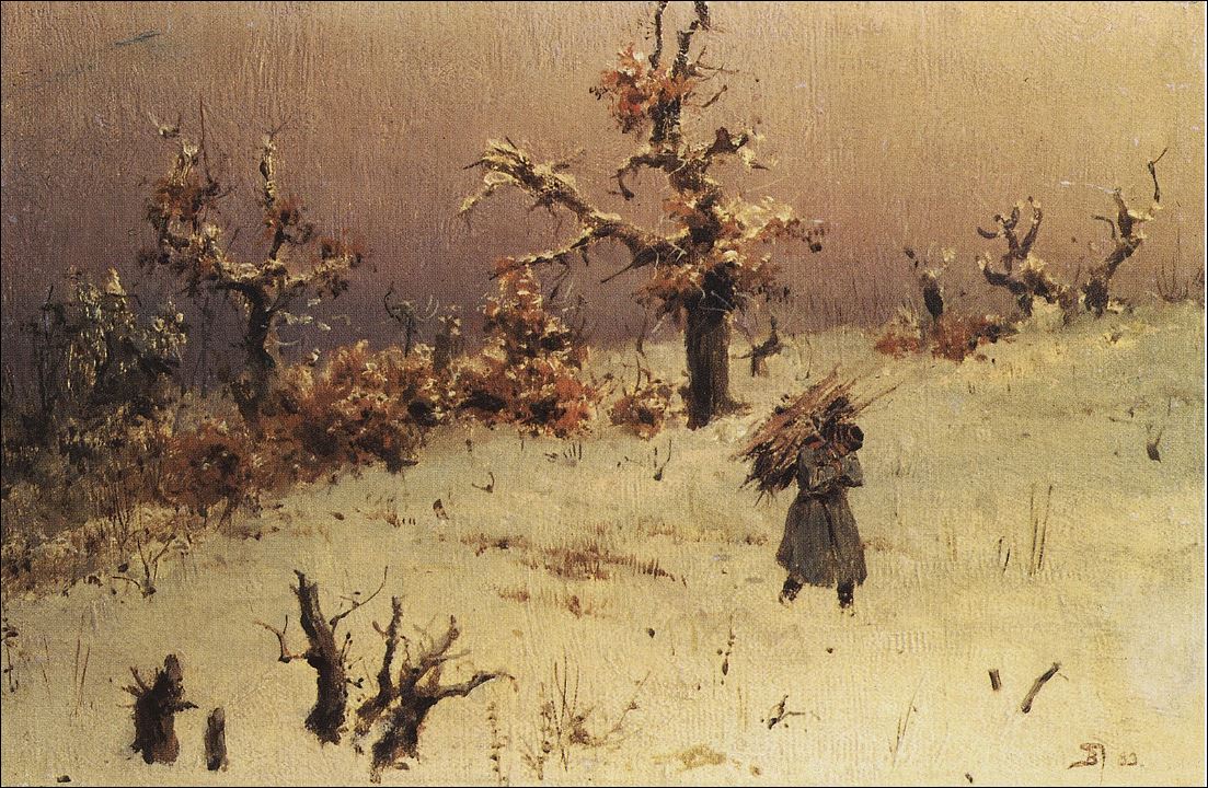 Солдат с вязанкой дров. 1883