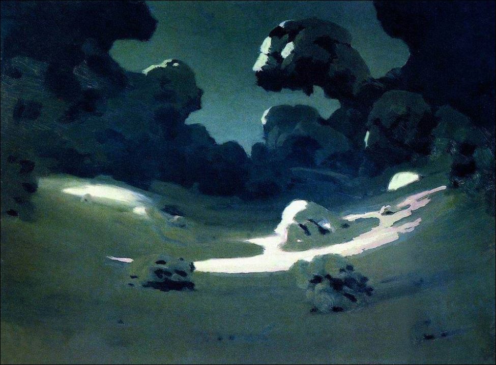 Пятна лунного света в лесу. Зима. 1898