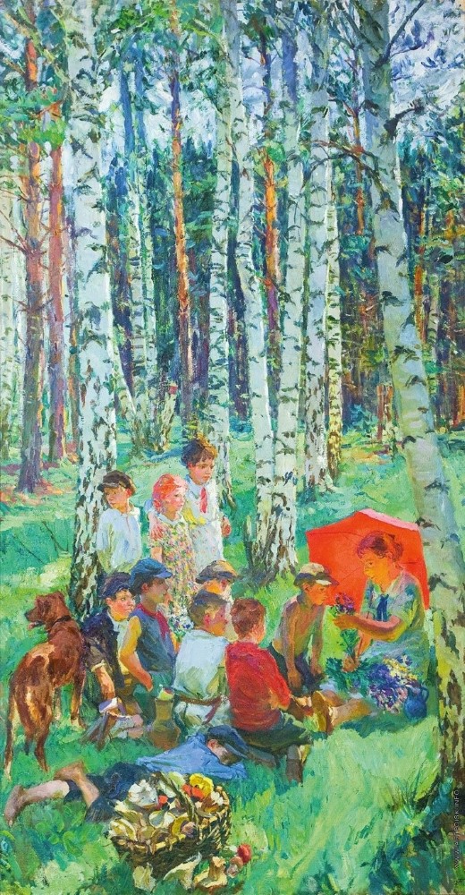 Репродукция картины 'Урок в лесу.' Пластов Аркадий Александрович. Купить