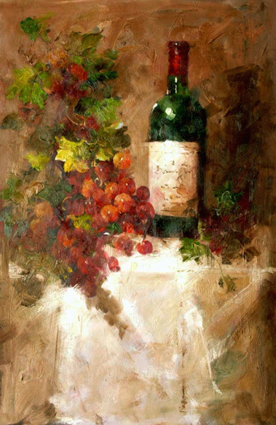 Бутылка вина и виноград