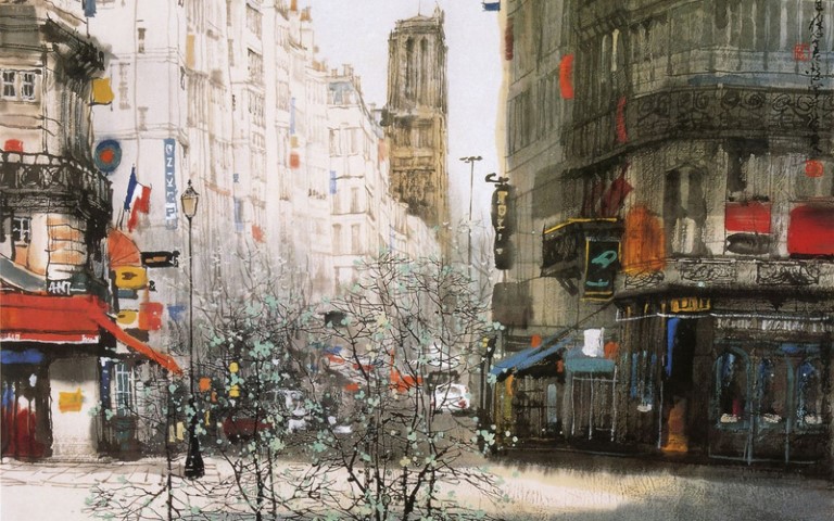 Репродукция картины 'Парижские улочки' Маошан Лю. Купить