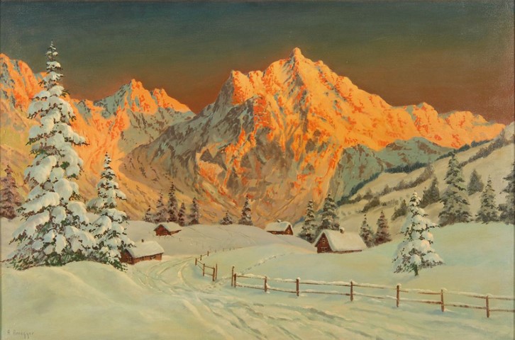 Репродукция картины 'Альпийское свечение' Арнеггер Алоис. Купить