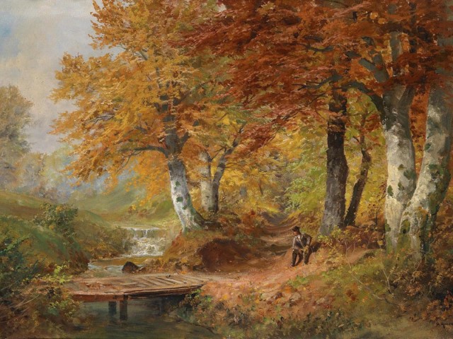 Репродукция картины 'В осеннем лесу' Арнеггер Алоис. Купить