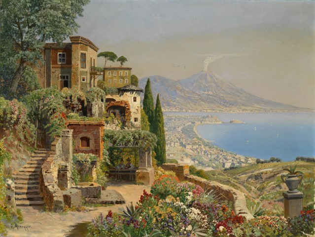 Репродукция картины 'Вид на озеро Комо. Италия' Арнеггер Алоис. Купить