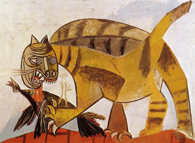 Репродукция картины 'Кот, пожирающий птицу' Пикассо Пабло. Купить