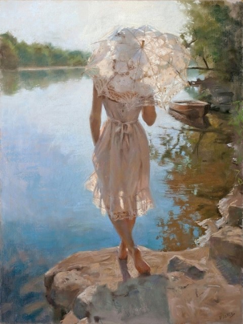 Женский образ - Под зонтиком на озере