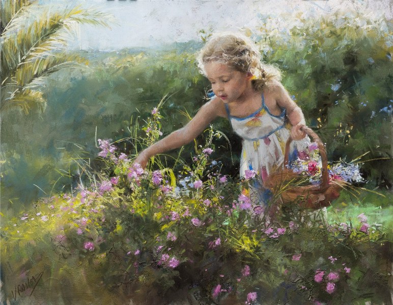 Девочка с цветочками в корзине