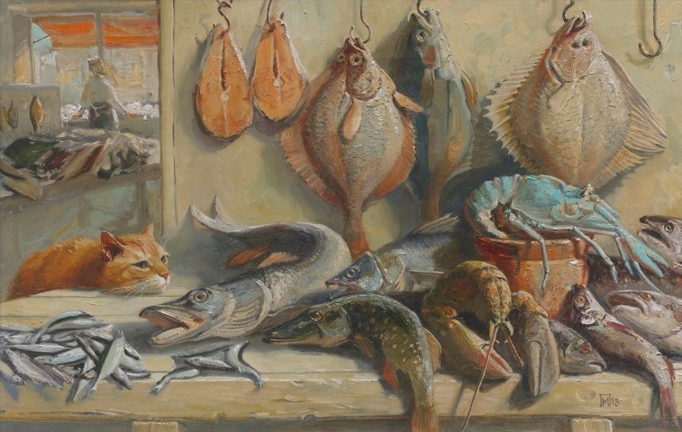 Репродукция картины 'В рыбной лавке' . Купить