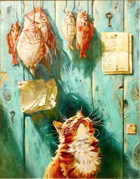 Репродукция картины 'Кот и рыба' . Купить