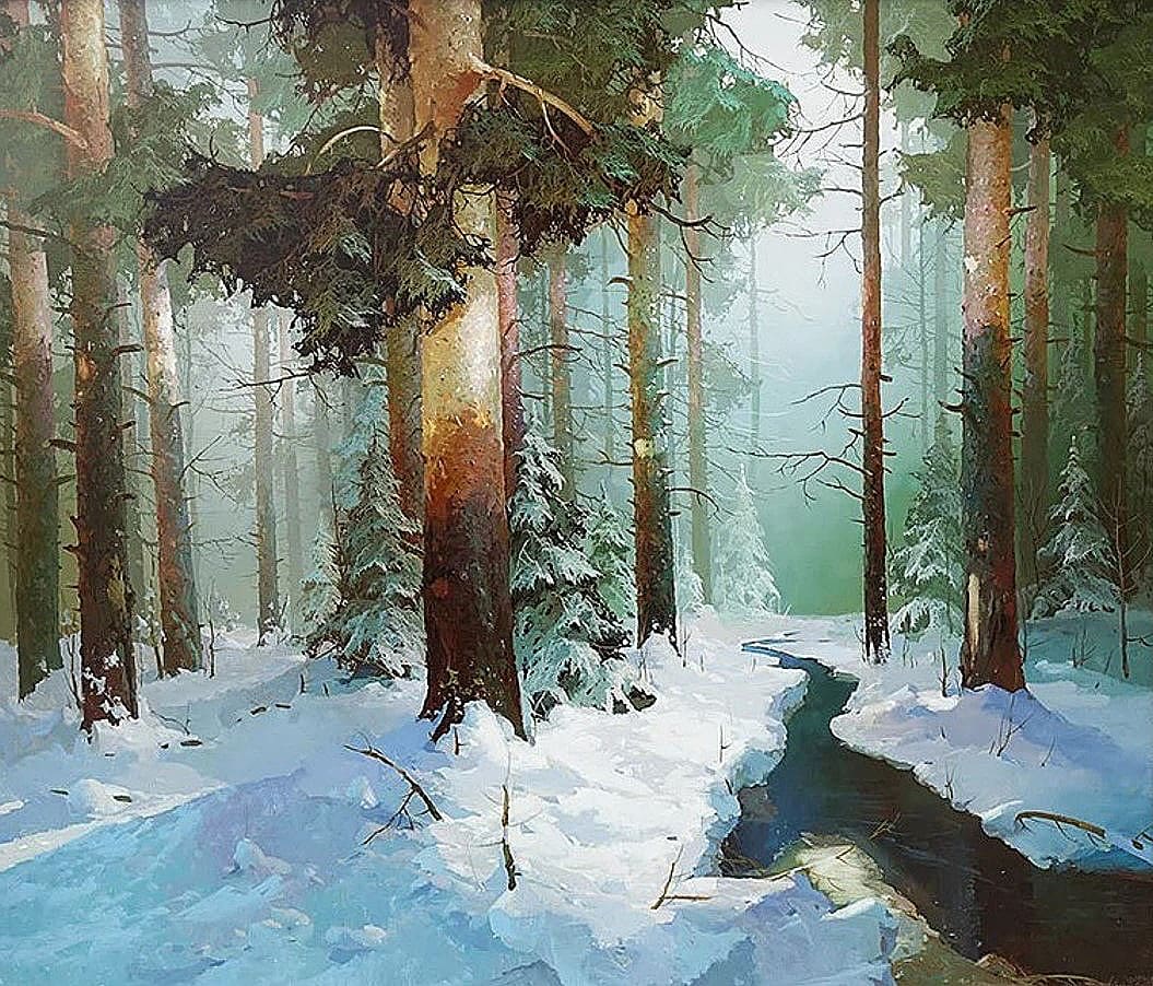 Репродукция картины 'Зимний лес.' Быков Виктор Александрович. Купить