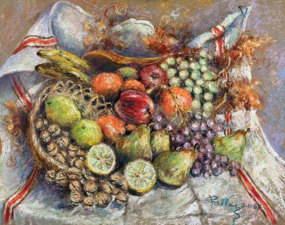 Натюрморт с орехами, фруктами и виноградом