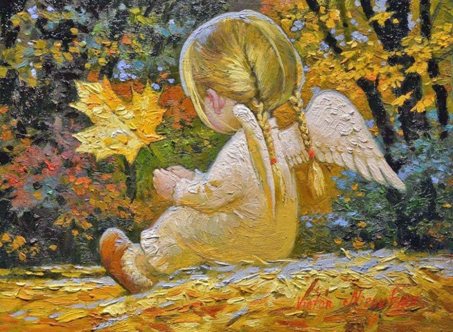 Ангелок с осенним листочком