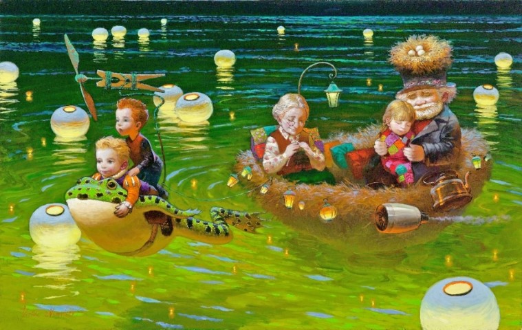 Репродукция картины 'По озеру на лягушёнке' Низовцев Виктор. Купить