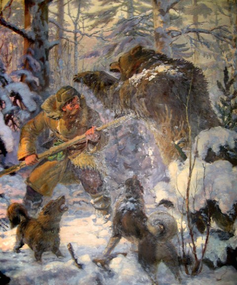 Репродукция картины 'Охота на медведя' . Купить